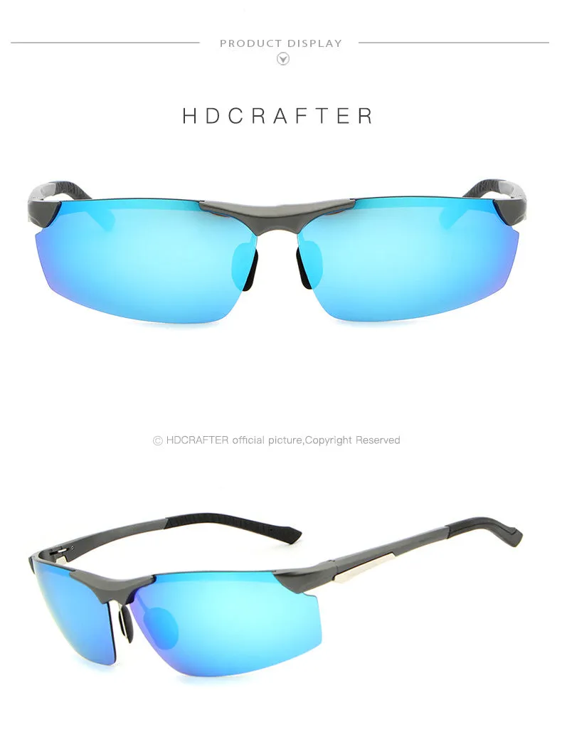 Hdcrafter Men's Semi Rim Rectangle Aluminum Magnesium Frame Polarized Sunglasses L004