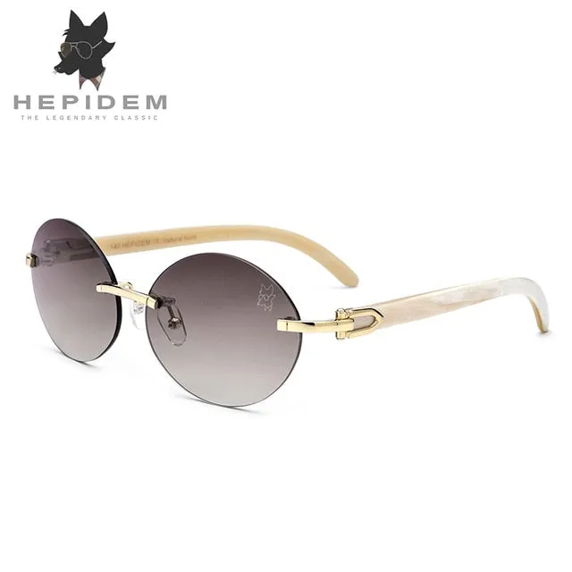 Hepidem Men's Rimless Round Titanium Horn Sunglasses