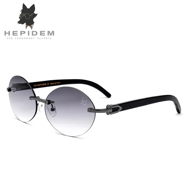 Hepidem Men's Rimless Round Titanium Horn Sunglasses