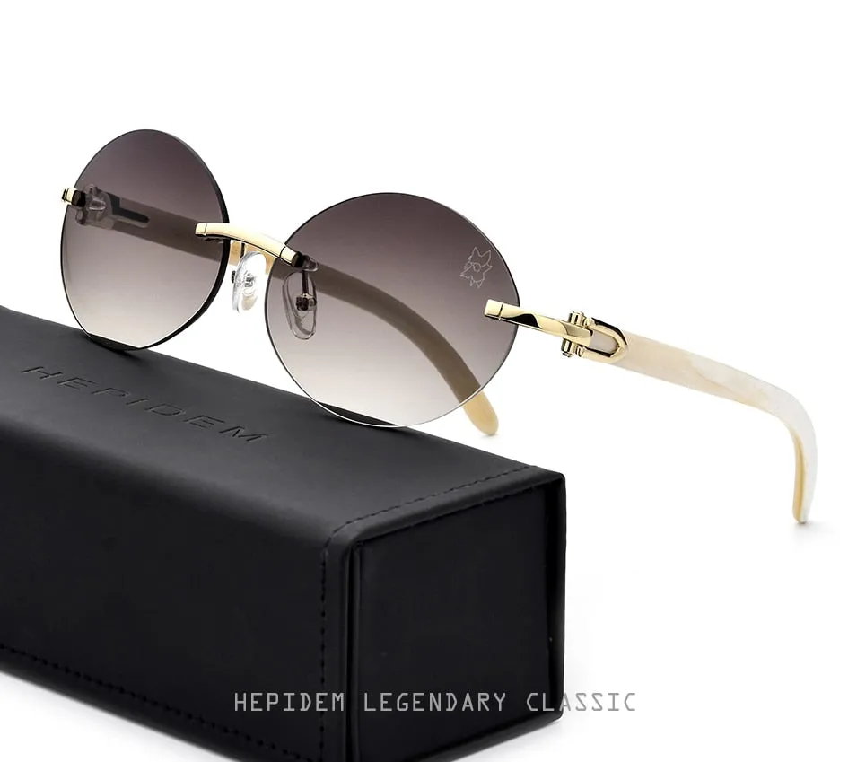 Hepidem Men's Rimless Round Titanium Horn Sunglasses