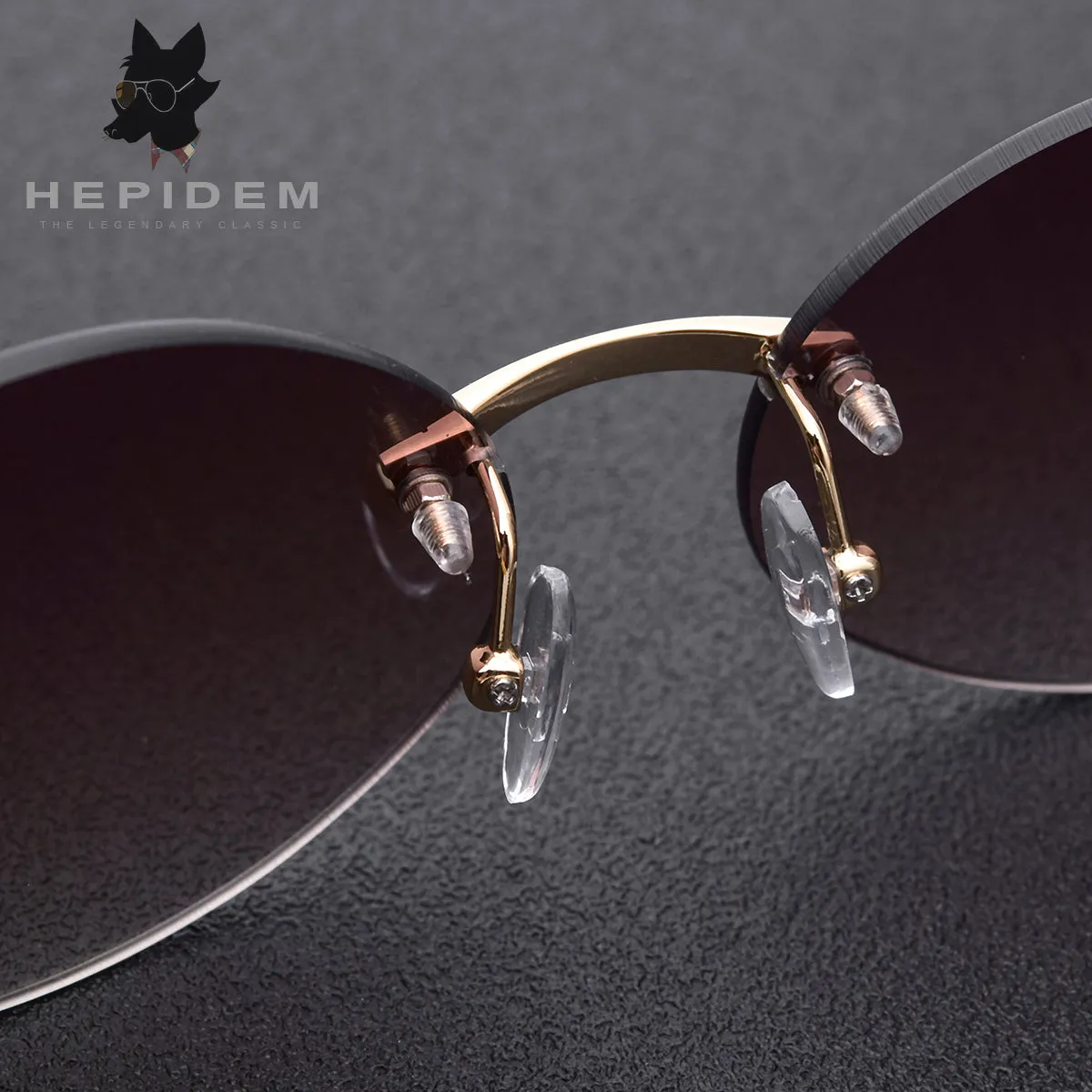 Hepidem Men's Rimless Round Titanium Horn Sunglasses