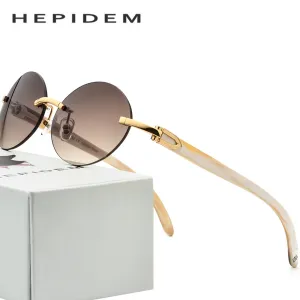 Hepidem Men's Rimless Round Titanium Horn Sunglasses