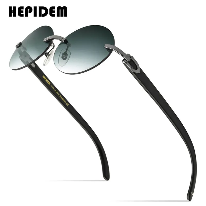 Hepidem Men's Rimless Round Titanium Horn Sunglasses