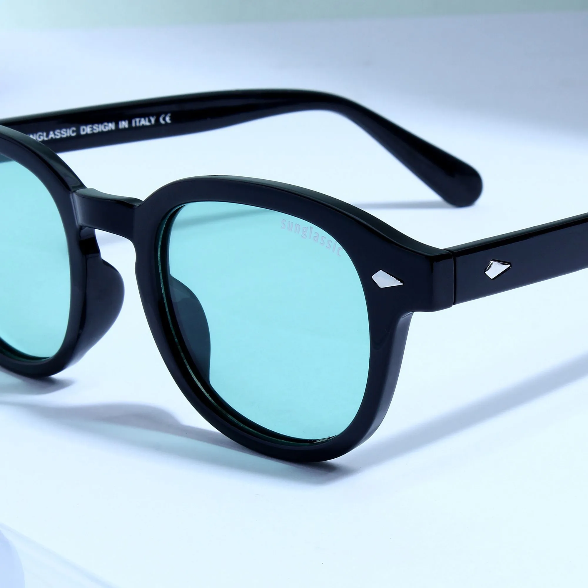 Hustler Black Green Polarized Round Sunglasses