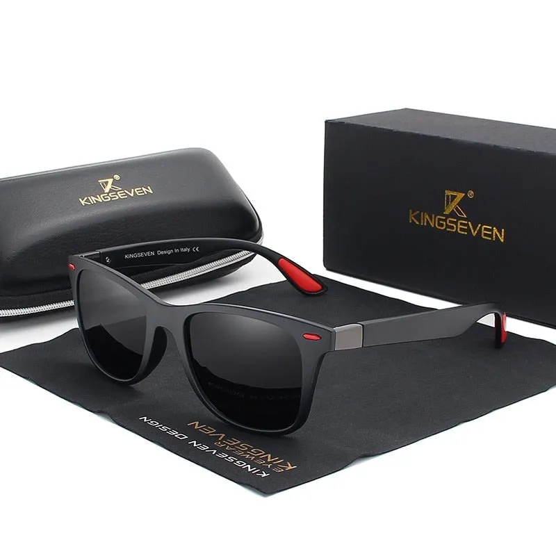 KINGSEVEN Men's Polarized Square Sunglasses Mirror Lens Unisex Black Frame