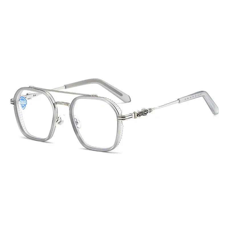 Kocolior Men's Full Rim Square Double Bridge Alloy Reading Glasses 82056