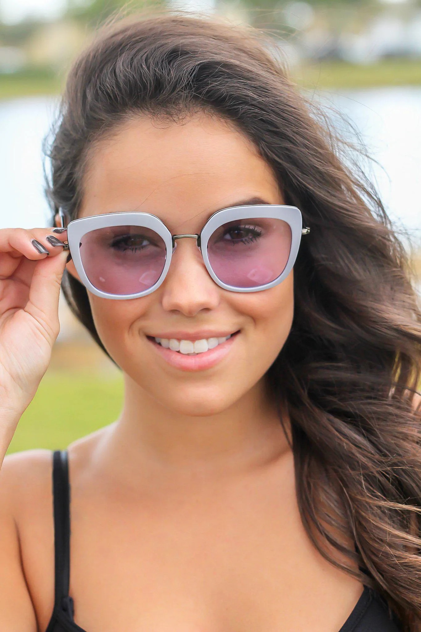 Light Purple Retro Frame Sunglasses