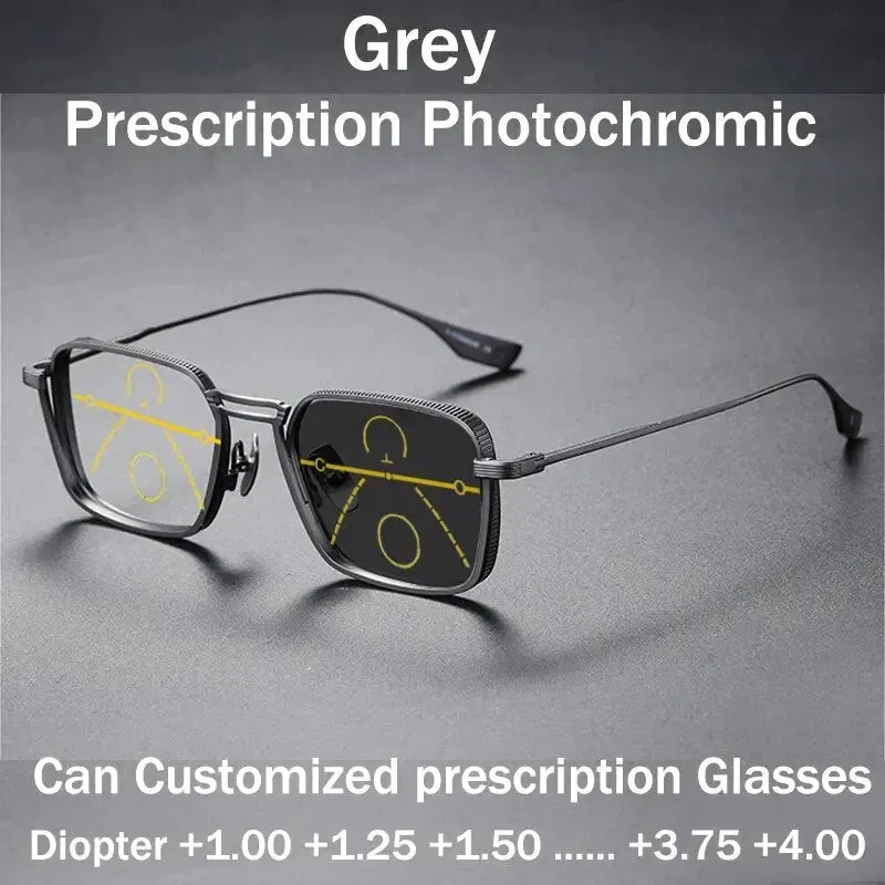 Luxury Titanium Photochromic Multifocal Anti-Blue Light Progressive Reading Glasses