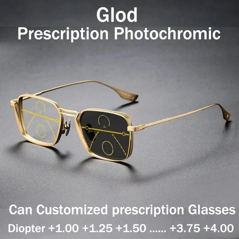 Luxury Titanium Photochromic Multifocal Anti-Blue Light Progressive Reading Glasses