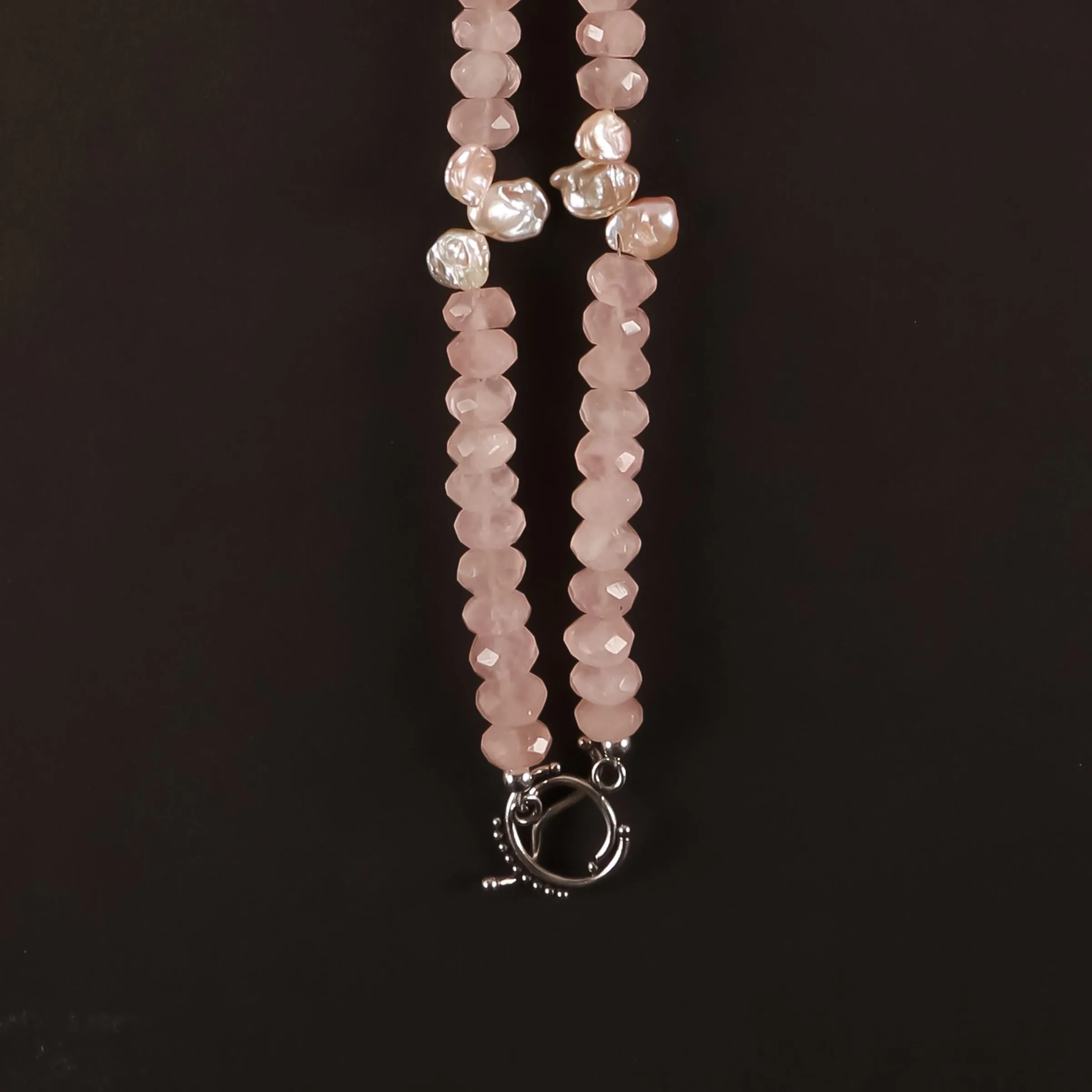 MEH Pink Rose of France and Freshwater Pearl Necklace