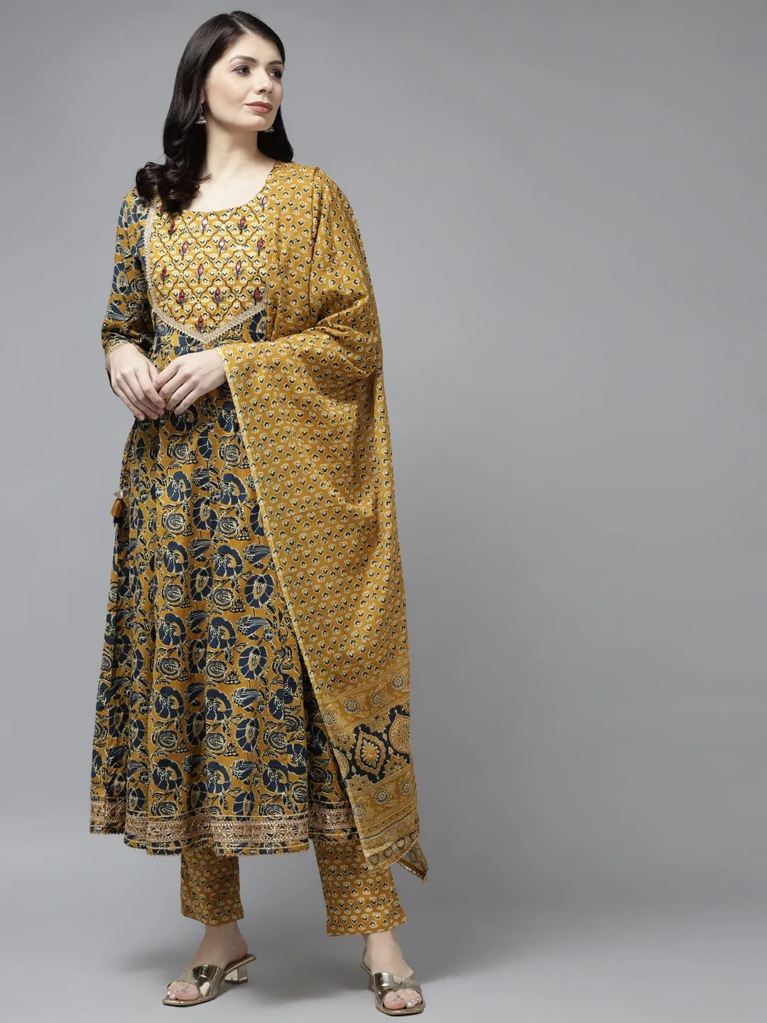 Mustard Yellow Ethnic Motifs Dupatta Set