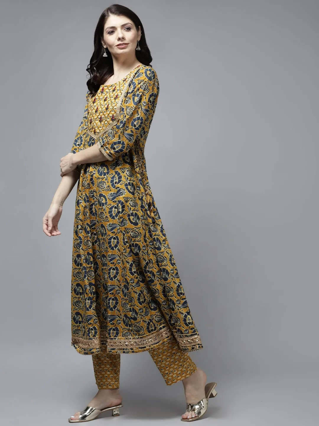 Mustard Yellow Ethnic Motifs Dupatta Set