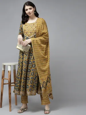 Mustard Yellow Ethnic Motifs Dupatta Set