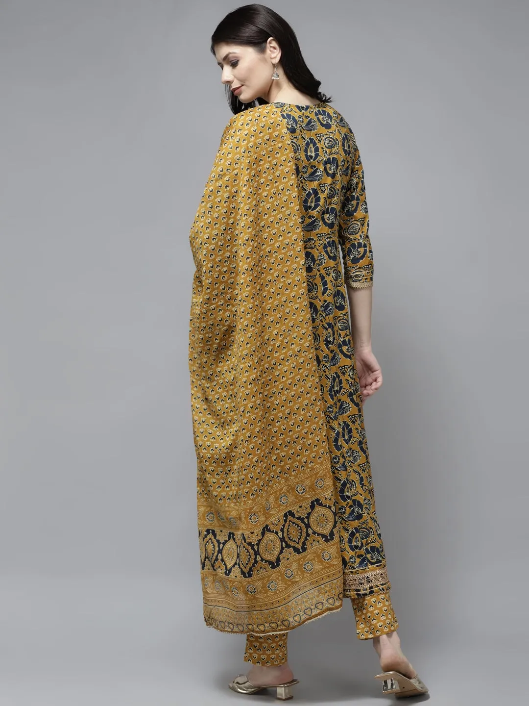 Mustard Yellow Ethnic Motifs Dupatta Set