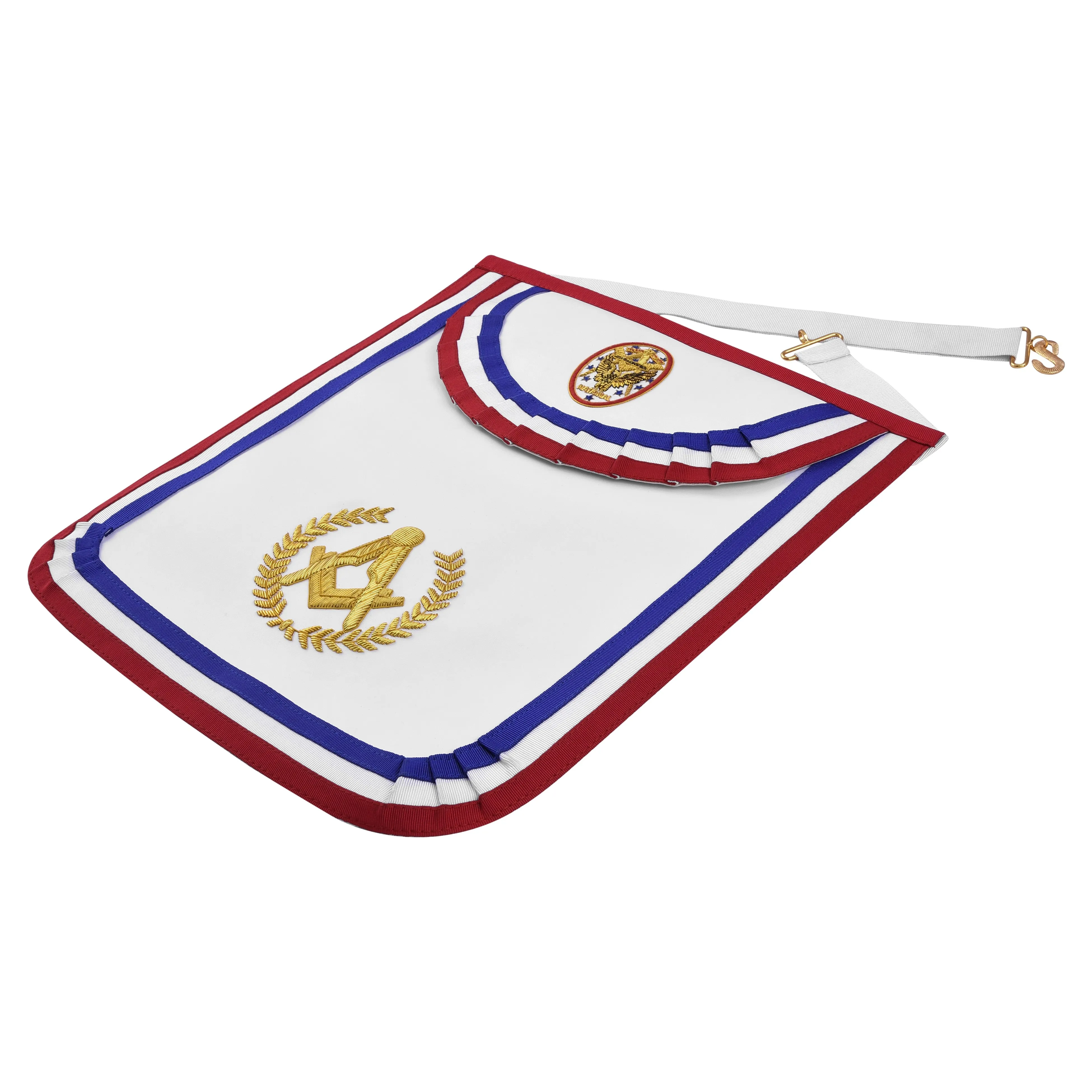 National Sojourners Apron - Gold Square & Compass With Wreath Bullion