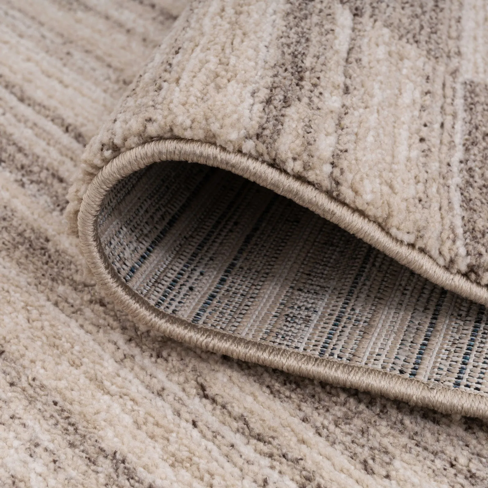 Neutral Beige Linear Living Room Rug - Elias