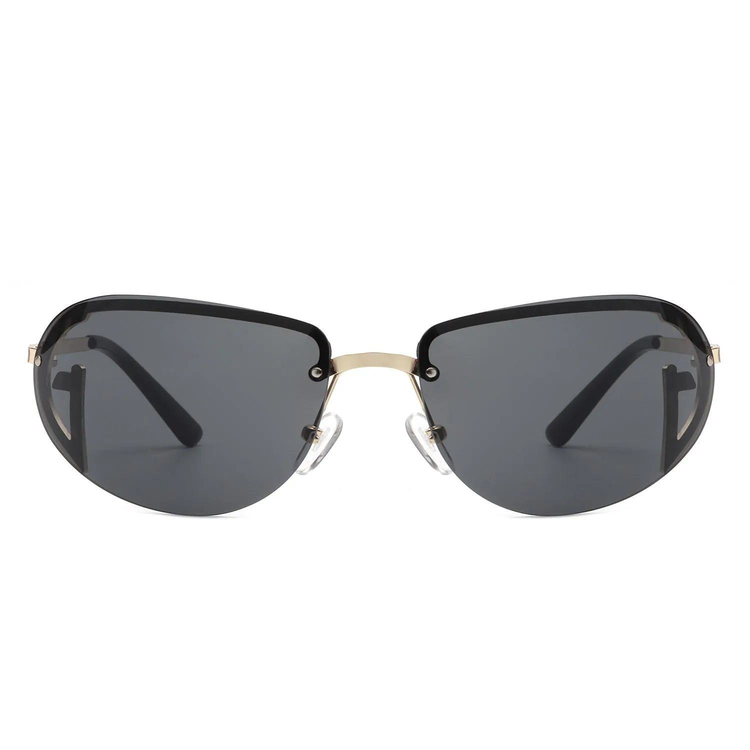 Oceandew - Retro Rimless Oval Tinted Round Sunglasses