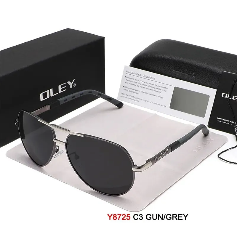 Oley Men's Full Rim Oval Aluminum Magnesium Polarized Sunglasses Y8724