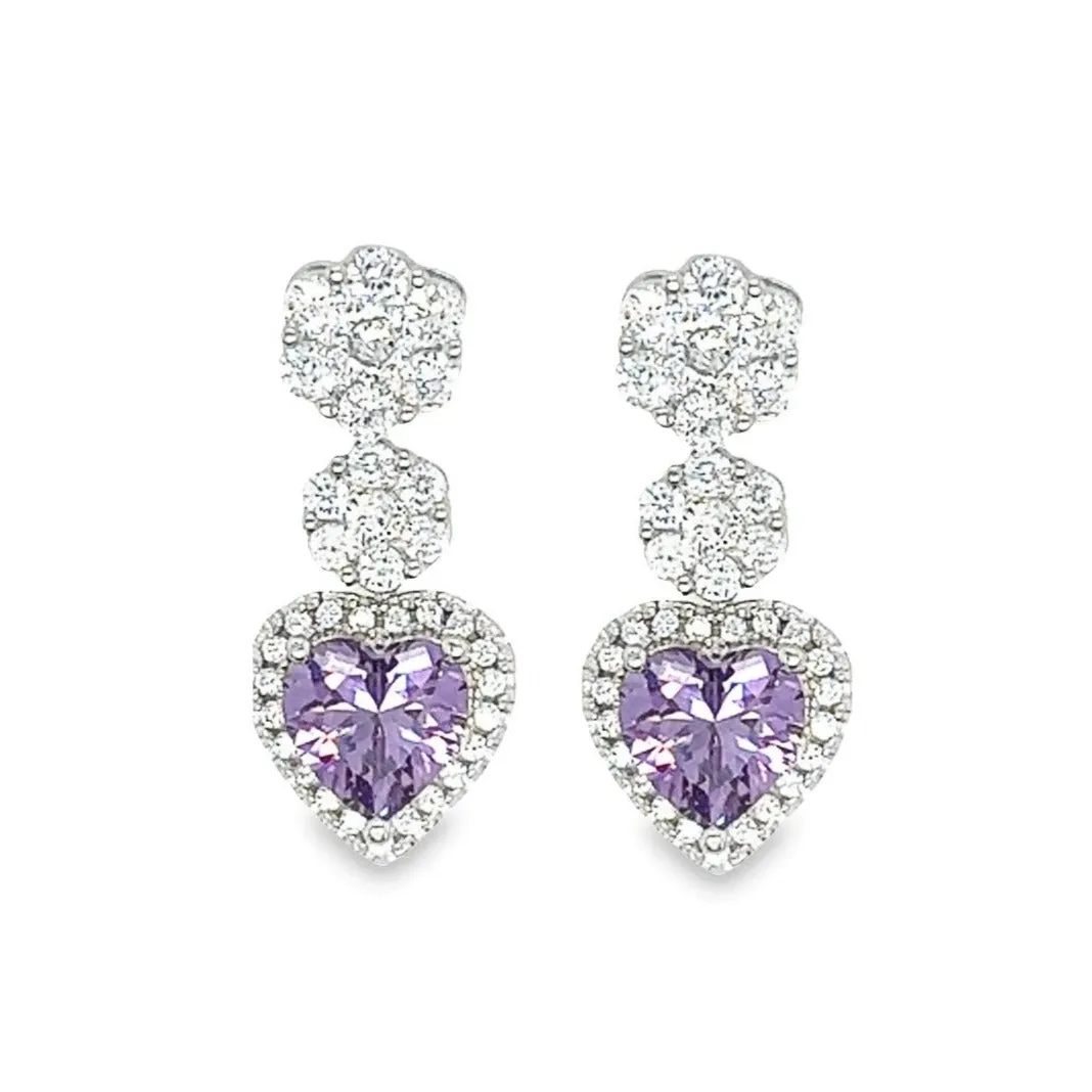 P482 Purple Heart with CZ Earring