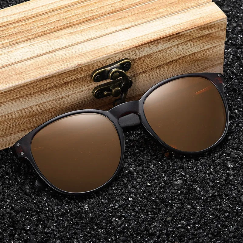 Polarized Sunglasses Men Women S5091 Brand  Wooden Sunglasses Women Round frame UV400