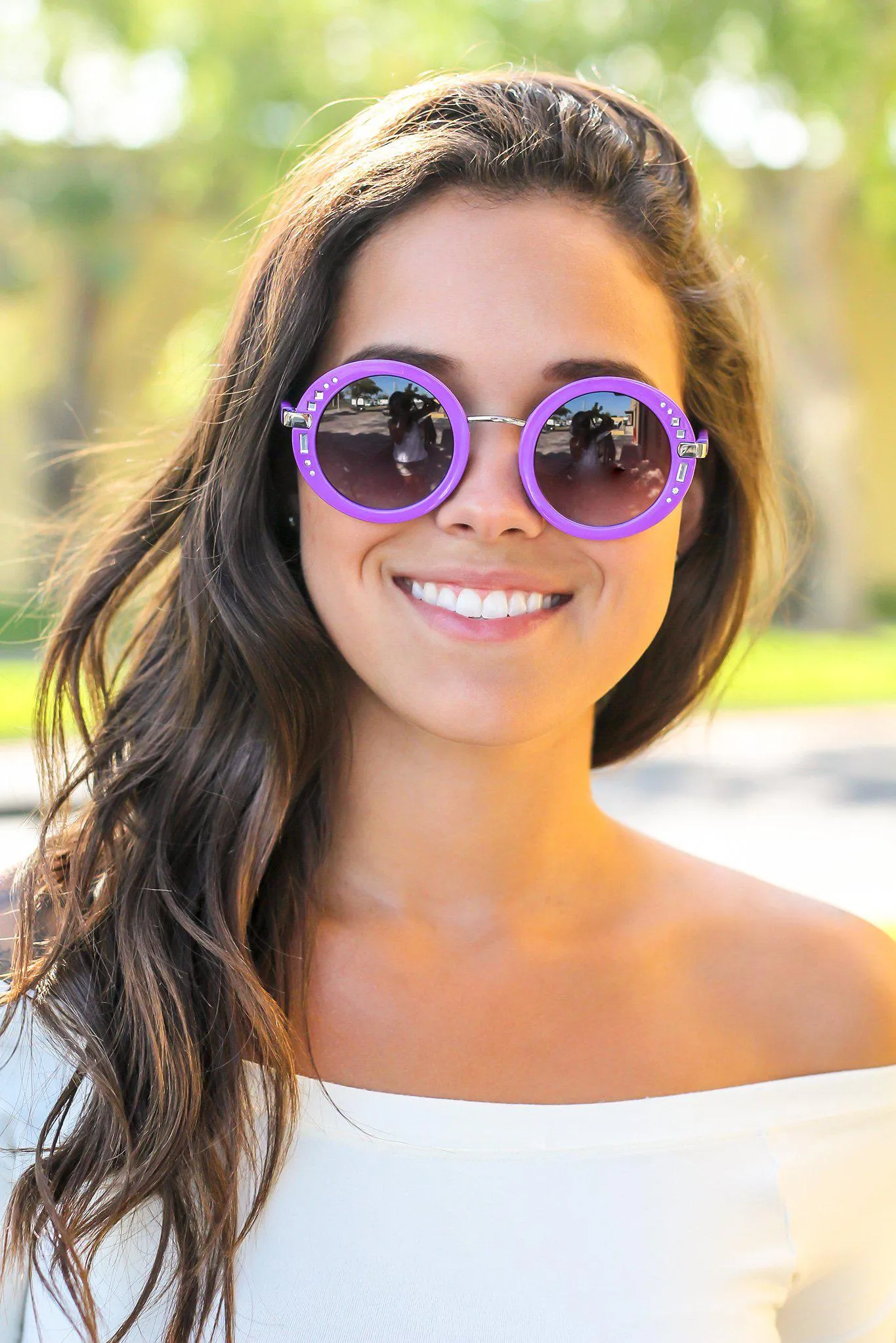 Purple Round Sunglasses with Silver Detail