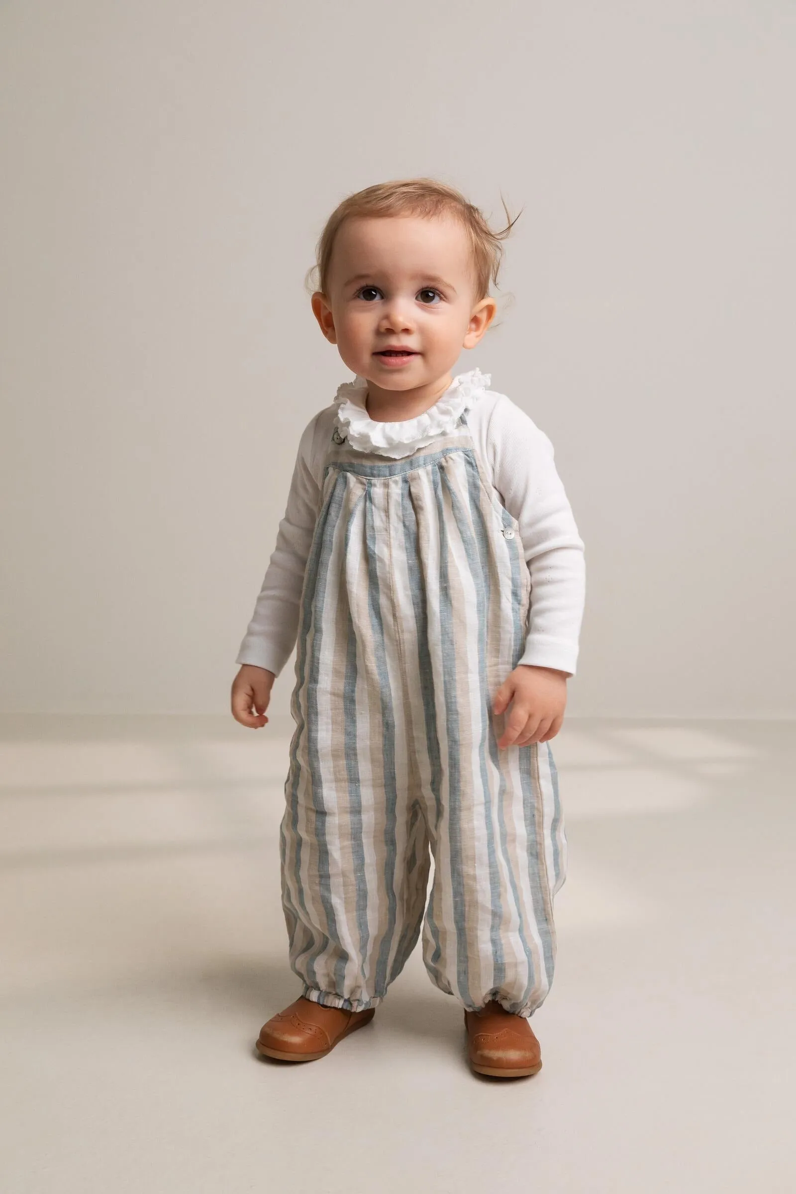 Reese Fine Linen Romper | Dusty Blue Stripe