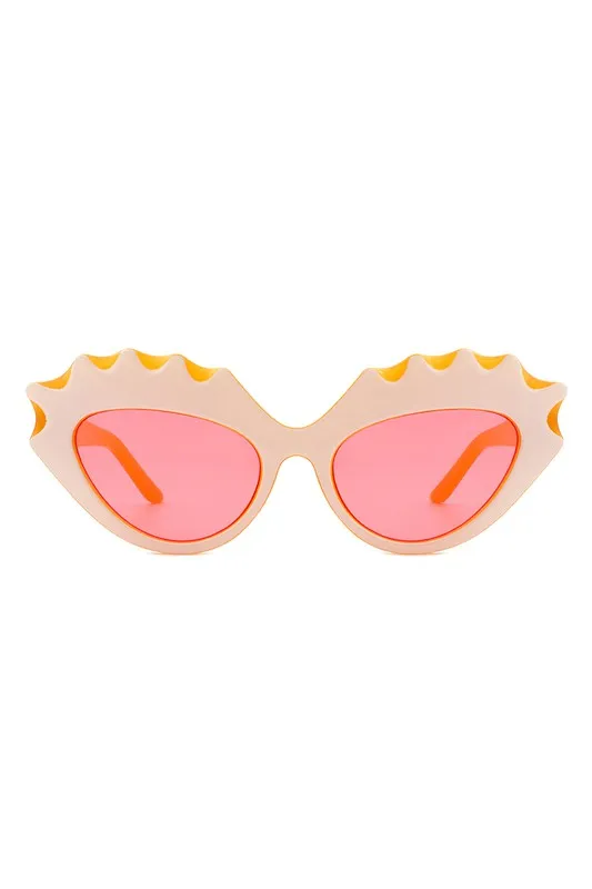 Retro "Eyelash" Cat Eye Sunglasses - Yellow & White