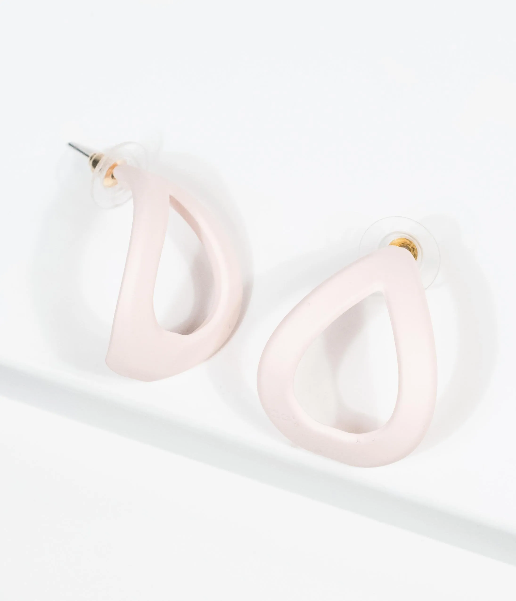 Retro Style Light Beige Curved Teardrop Post Earrings