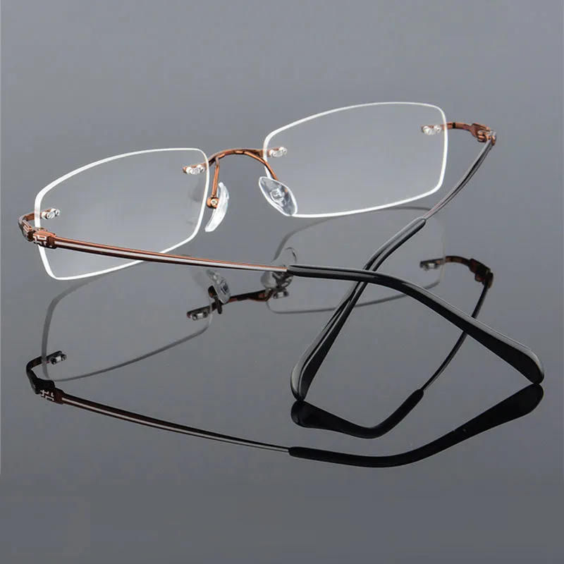 Reven Jate Men's Rimless Square Titanium Eyeglasses 633