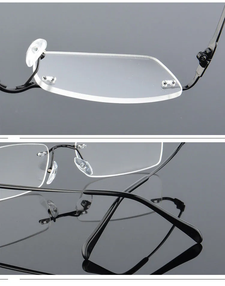 Reven Jate Men's Rimless Square Titanium Eyeglasses 633