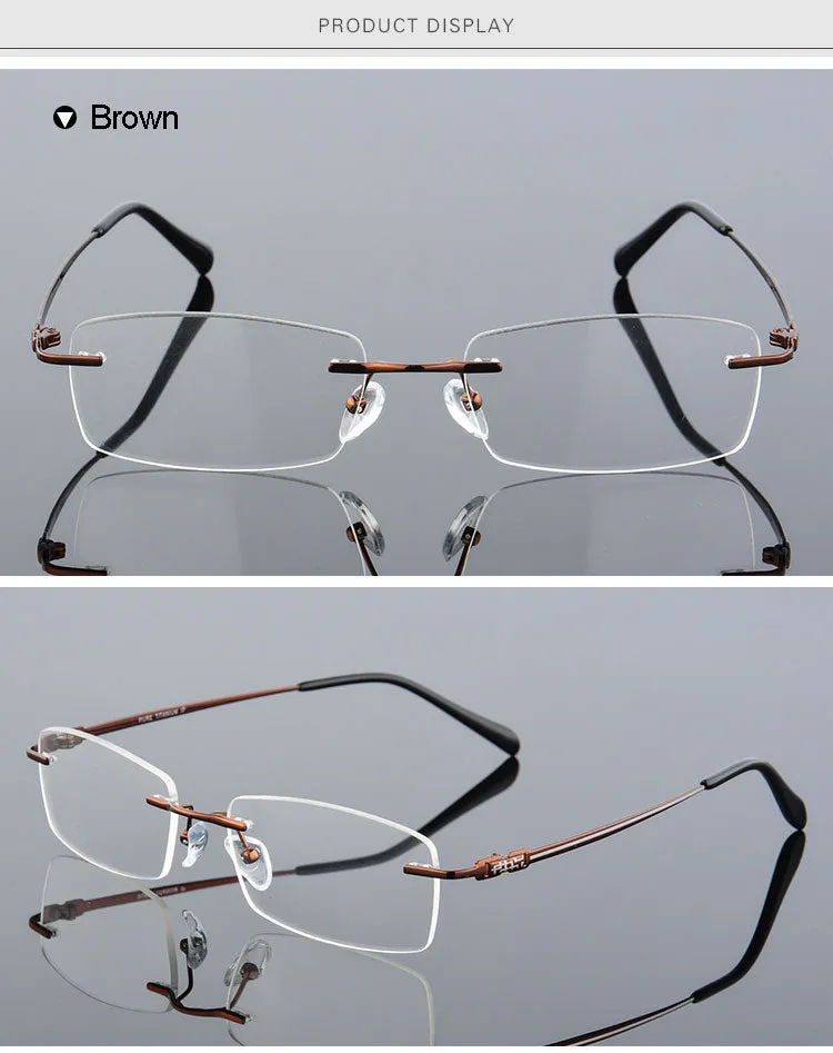 Reven Jate Men's Rimless Square Titanium Eyeglasses 633