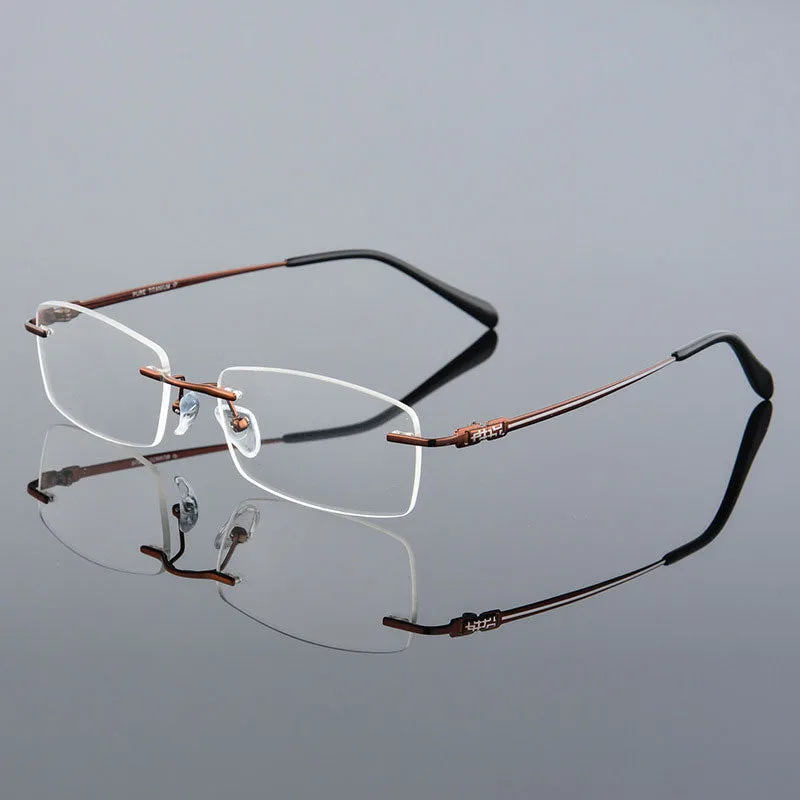 Reven Jate Men's Rimless Square Titanium Eyeglasses 633