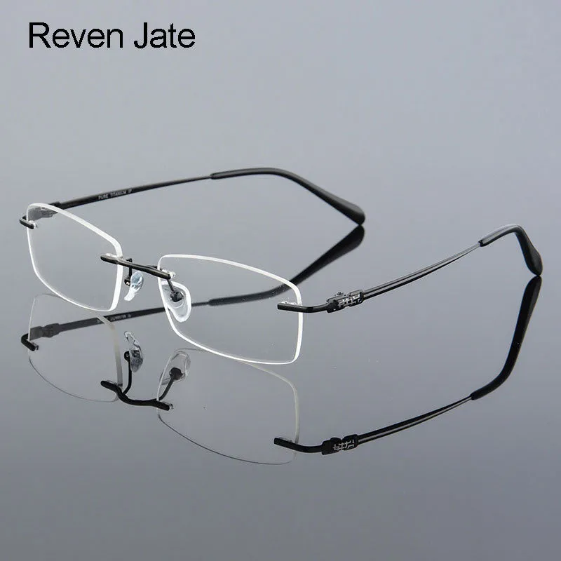 Reven Jate Men's Rimless Square Titanium Eyeglasses 633