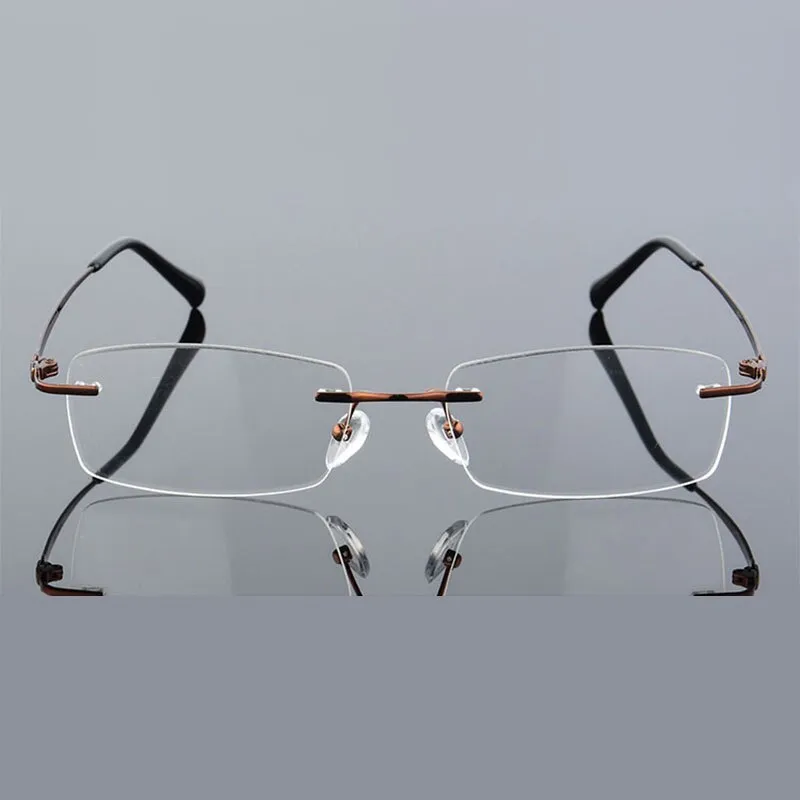 Reven Jate Men's Rimless Square Titanium Eyeglasses 633