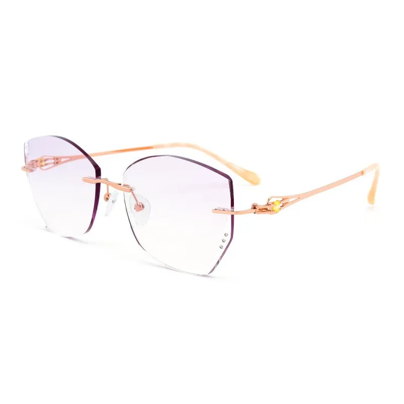 Reven Jate Women's Eyeglasses Alloy Rimless Diamond Cutting 98101