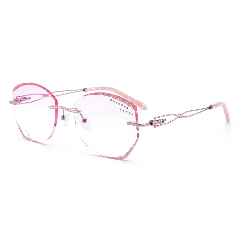 Reven Jate Women's Eyeglasses Titanium Rimless Diamond Cutting 1075