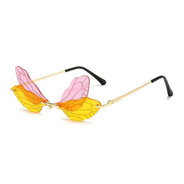 Rimless Dragonfly Wing Sunglasses For Women Vintage Sunglasses