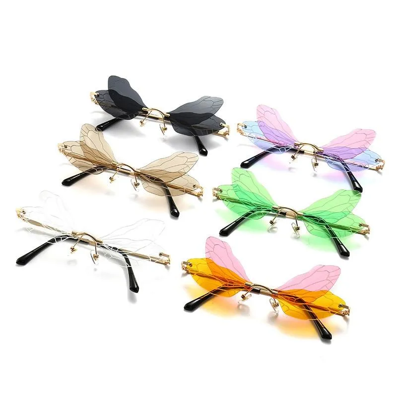 Rimless Dragonfly Wing Sunglasses For Women Vintage Sunglasses