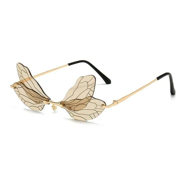 Rimless Dragonfly Wing Sunglasses For Women Vintage Sunglasses