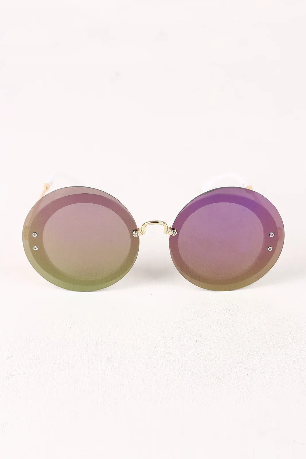 Rimless Round Mirrored Sunglasses