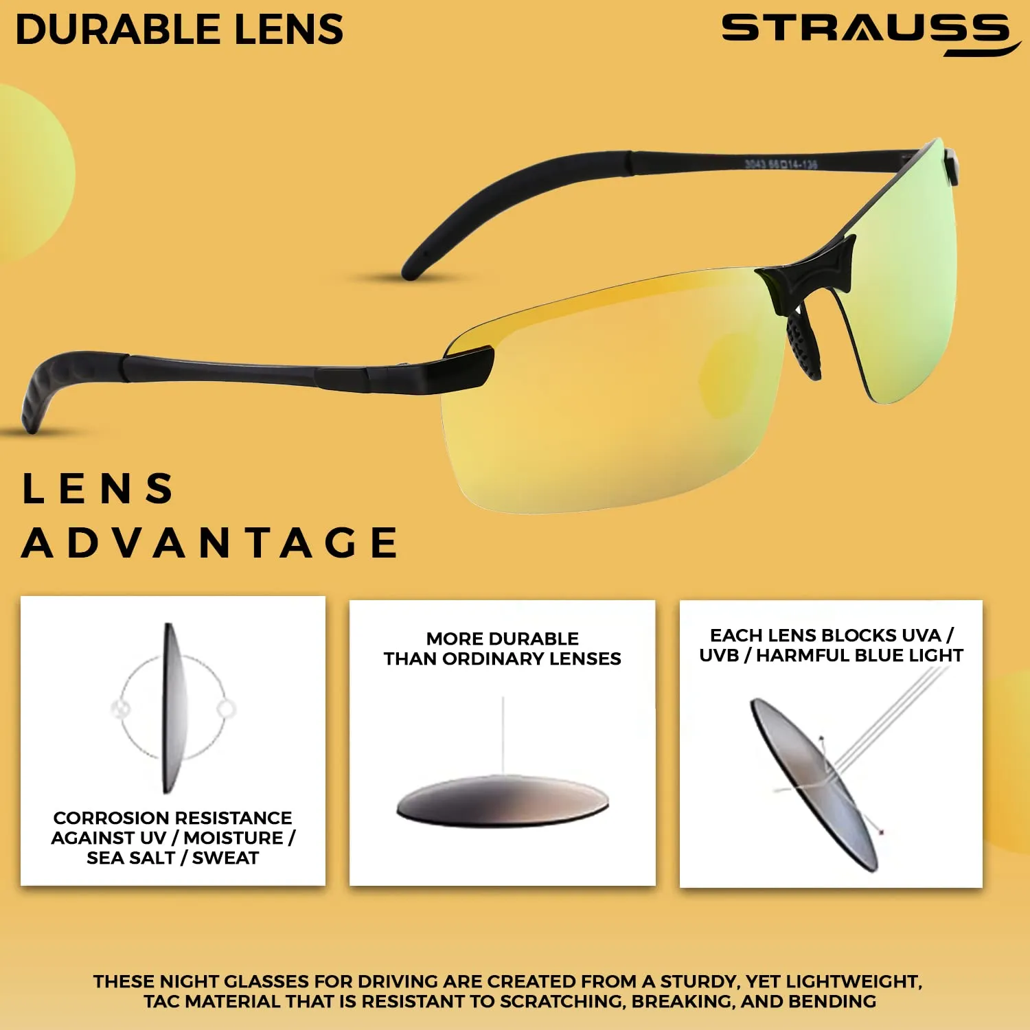 STRAUSS UV 400 Sunglasses, (Yellow)