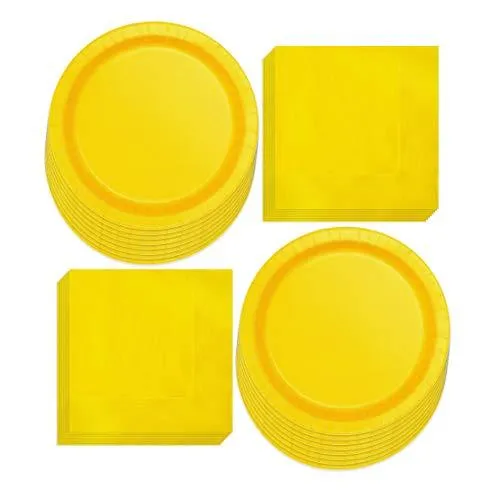 Sunflower Yellow Paper Dinner Plates and Luncheon Napkins (Serves 16)