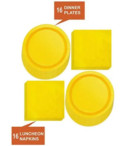 Sunflower Yellow Paper Dinner Plates and Luncheon Napkins (Serves 16)