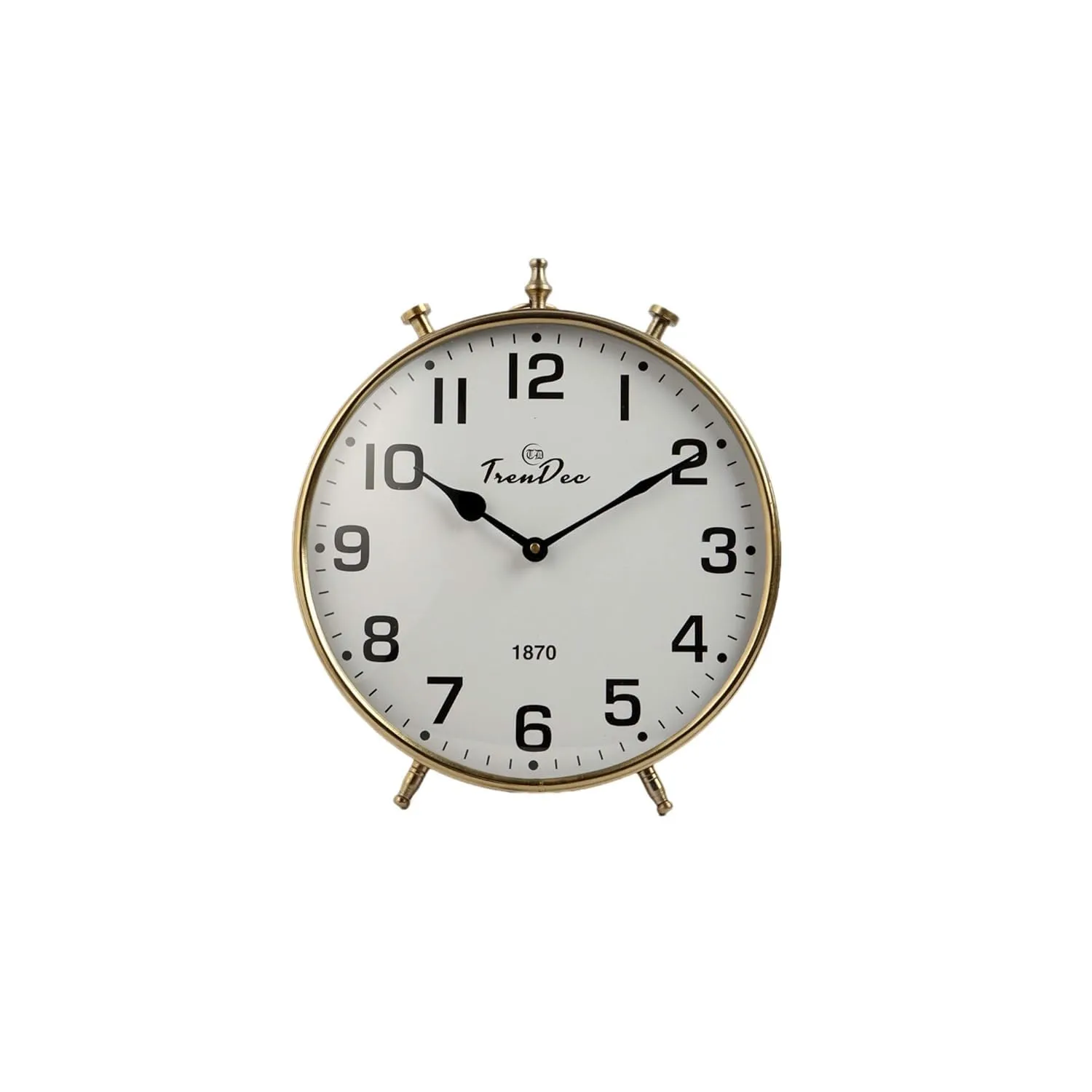 TrenDec Table Clock | Desk Clock | Tableware Decorative Clock | Table Clock for Bedroom & Livingroom and Office | Metal Round Gold Finish | Analog Table Clock - Dia: 10 Inch