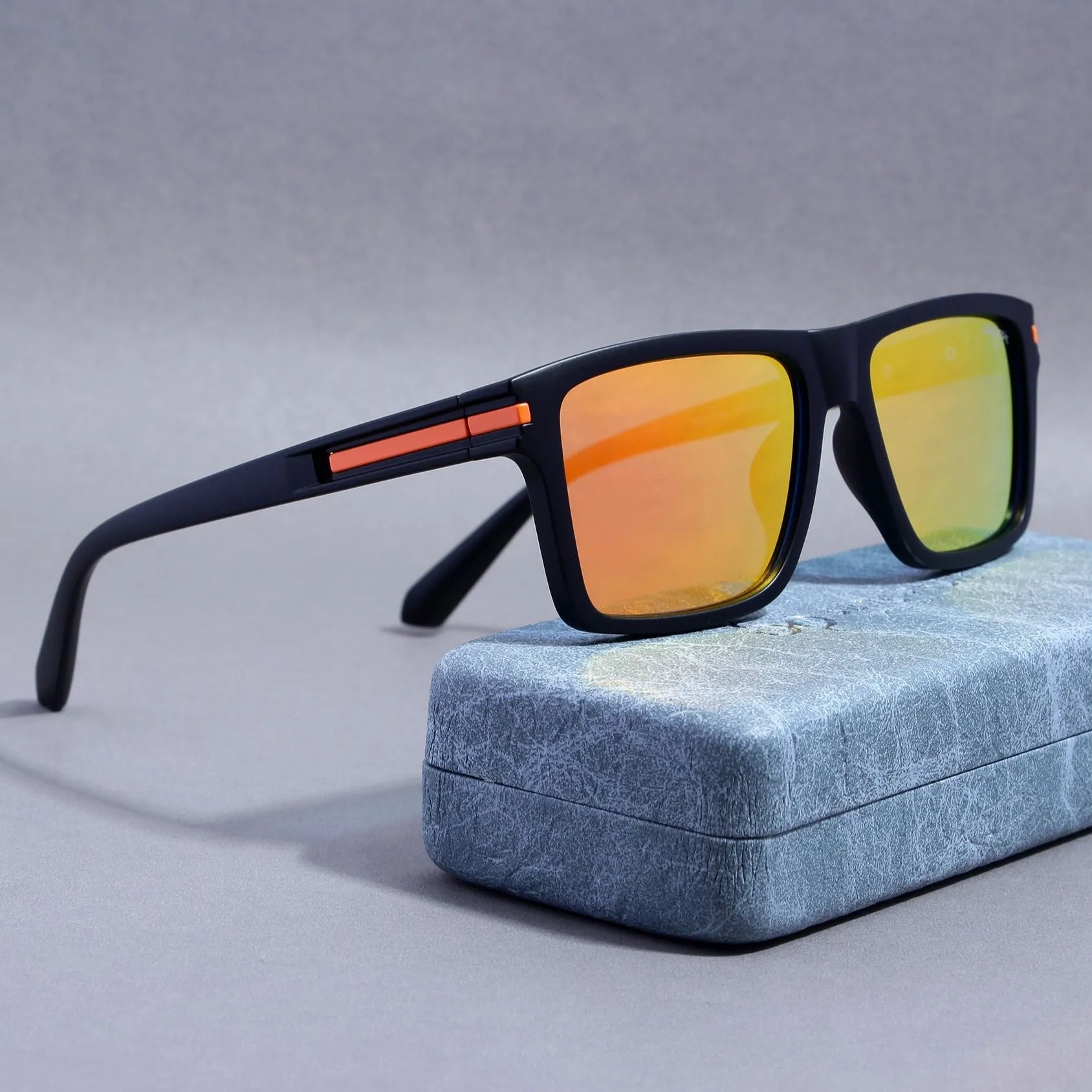 Twister Black Orange Mercury Polarized Rectangle TR90 Sunglasses