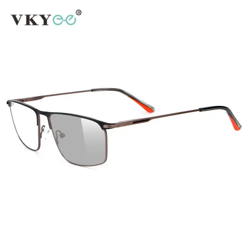 Vicky Men's Full Rim Square Stainless Steel Photochromic Reading Glasses 2065