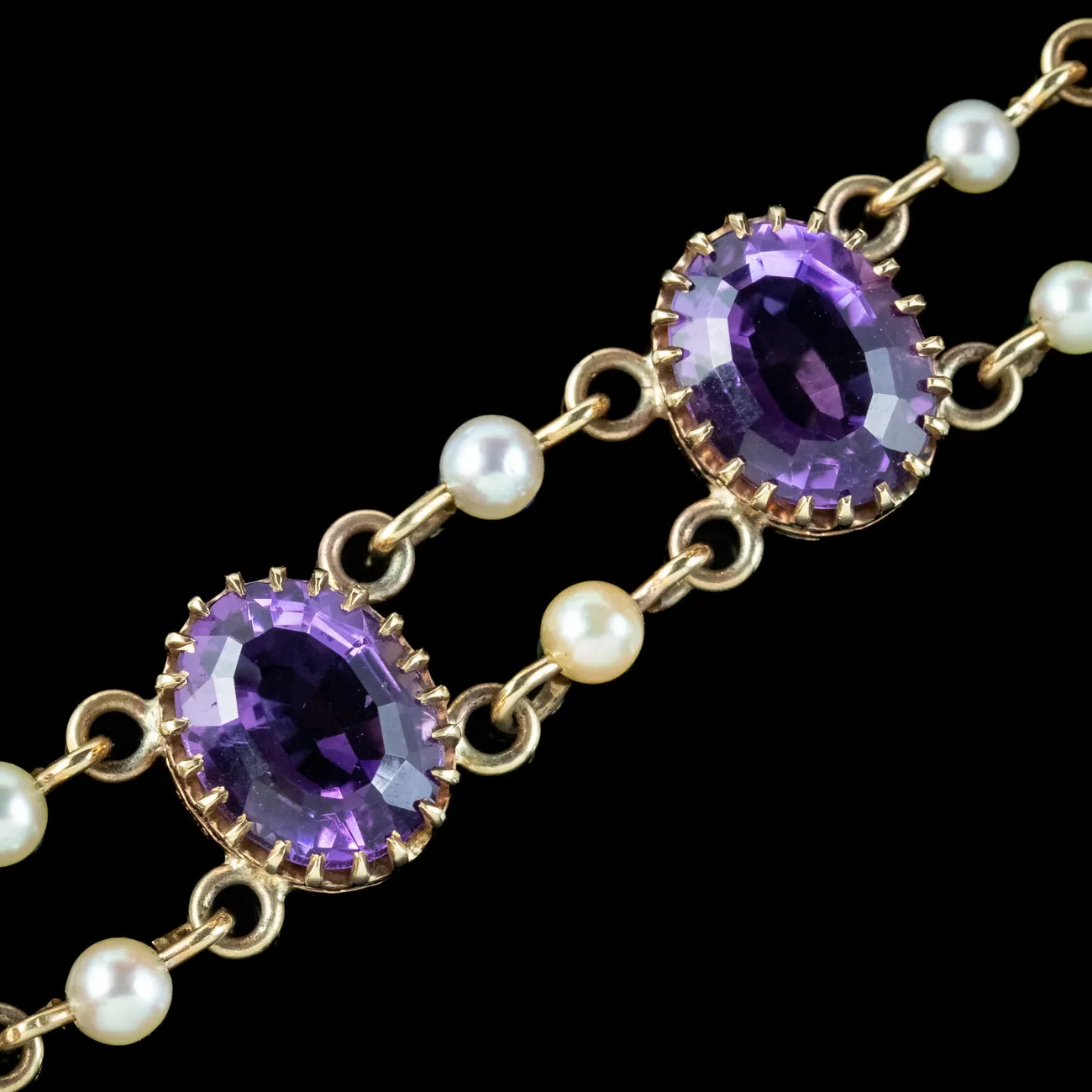 Vintage Amethyst Pearl Bracelet 9ct Gold Dated 1962