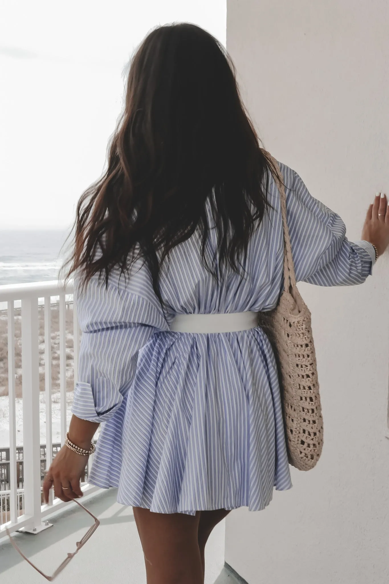 Weekend By The Waves White Blue Button Up Dress