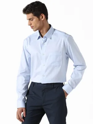 WES Formals Striped Blue Cotton Relaxed-Fit Shirt