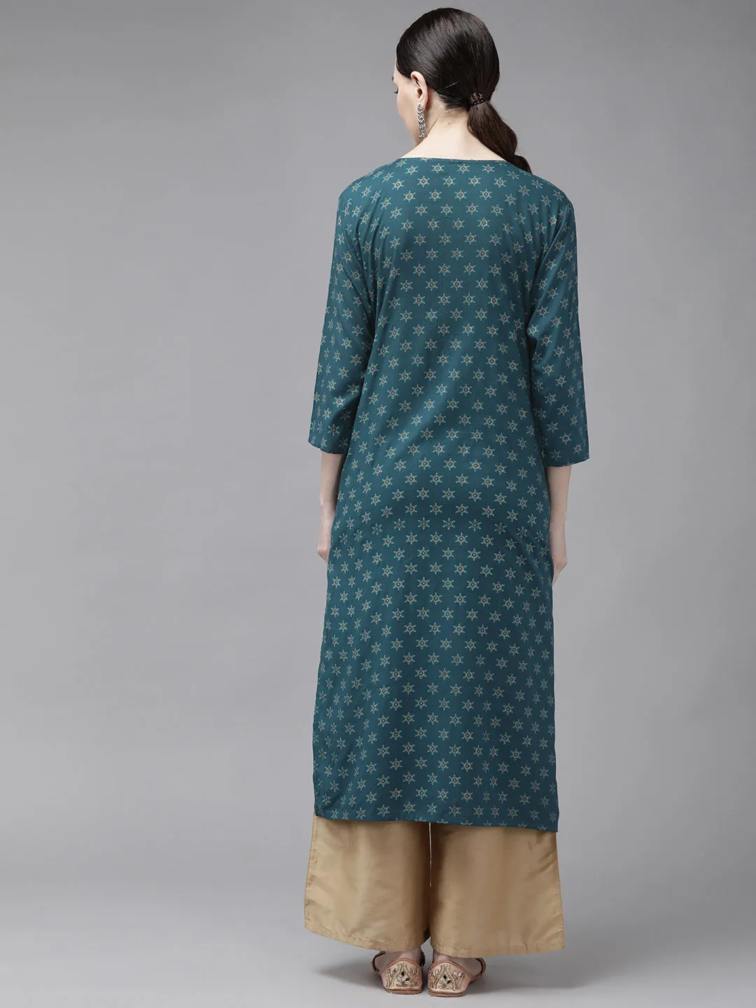 Women Teal Green Rayon Kurta